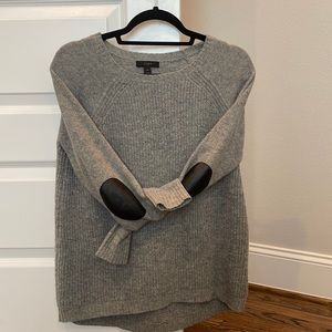 Gray Sweater Black Leather Elbow Patches